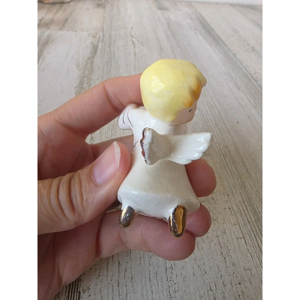 Vintage Angel cherub candle holder 138 Japan ceramic boy Xmas decor